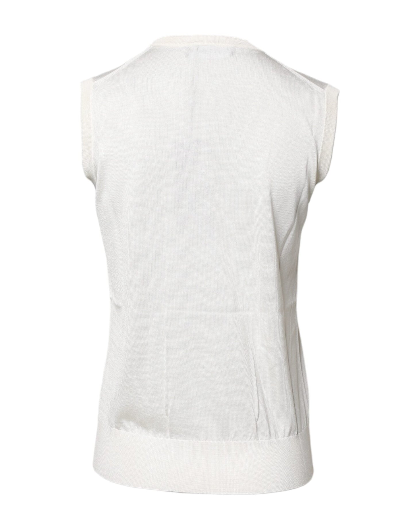 Dolce & Gabbana White Silk Round Neck Sleeveless Tank Top