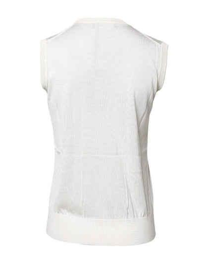 Dolce & Gabbana White Silk Round Neck Sleeveless Tank Top