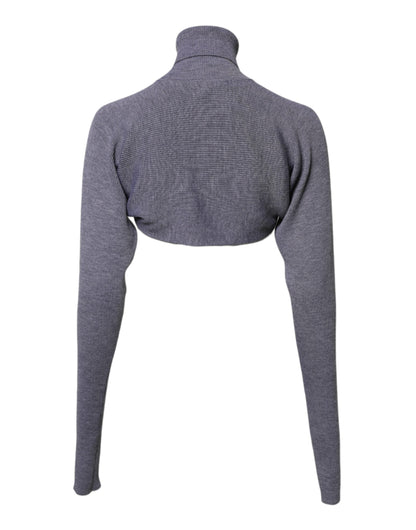 Dolce & Gabbana Gray Wool Knit Turtleneck Cropped Top Sweater