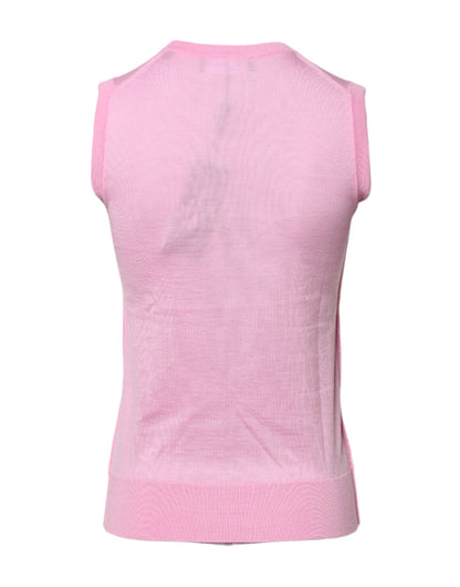 Dolce & Gabbana Pink Cashmere Round Neck Sleeveless Tank Top