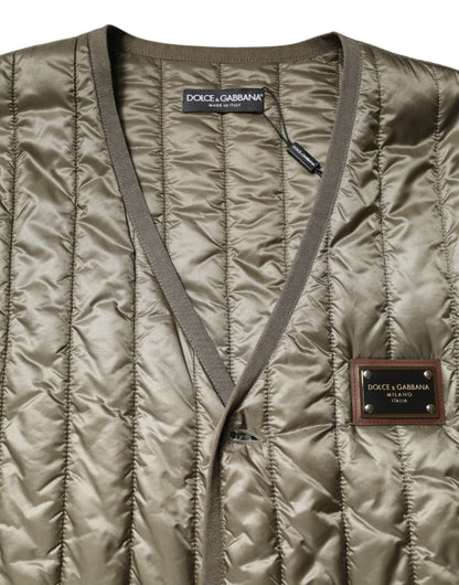 Dolce & Gabbana Brown Logo Plaque Quilted Vest Jacket