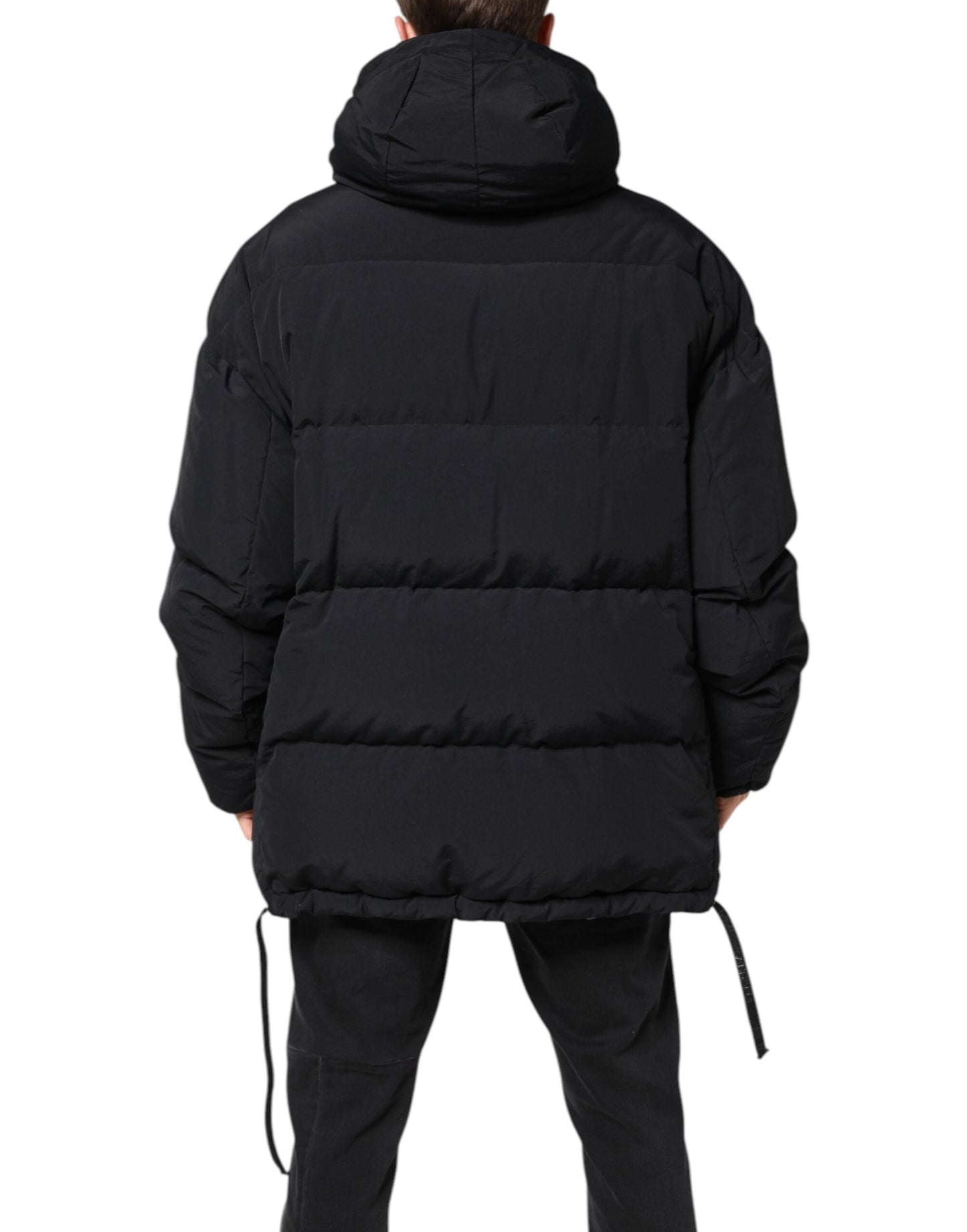 Dolce & Gabbana Black Nylon Full Zip Hooded Parka Jacket