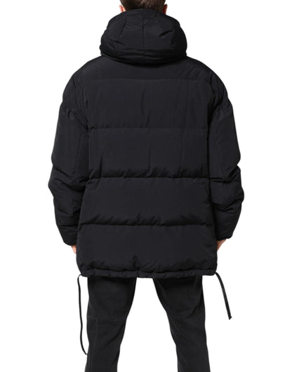 Dolce & Gabbana Black Nylon Full Zip Hooded Parka Jacket