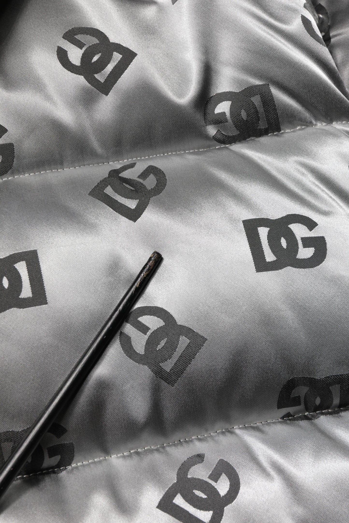 Dolce & Gabbana Silver Logo Full Zip Hooded Quilted Jacket