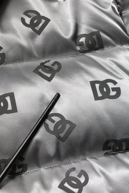 Dolce & Gabbana Silver Logo Full Zip Hooded Quilted Jacket