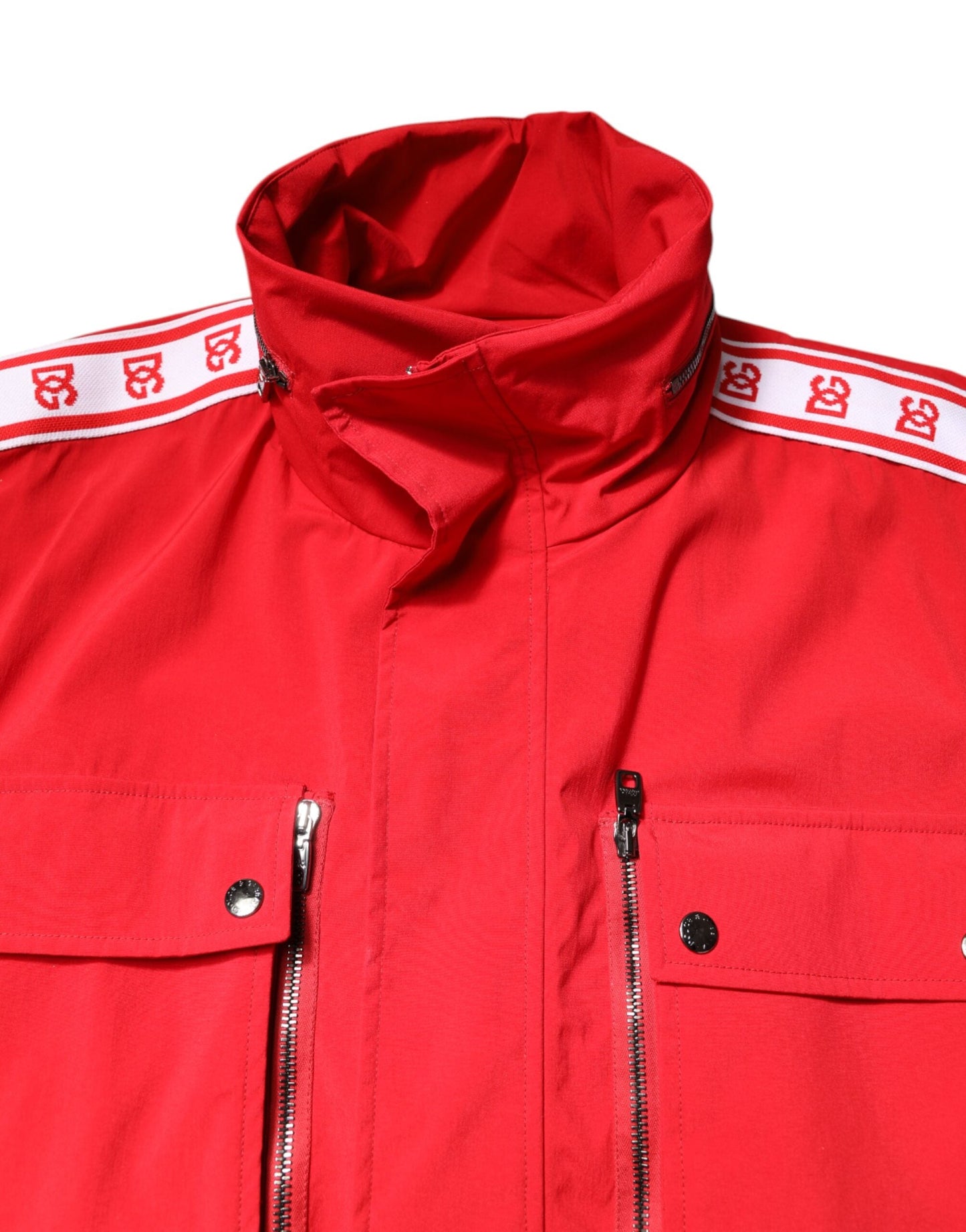 Dolce & Gabbana Red White Nylon Full Zip Windbreaker Jacket