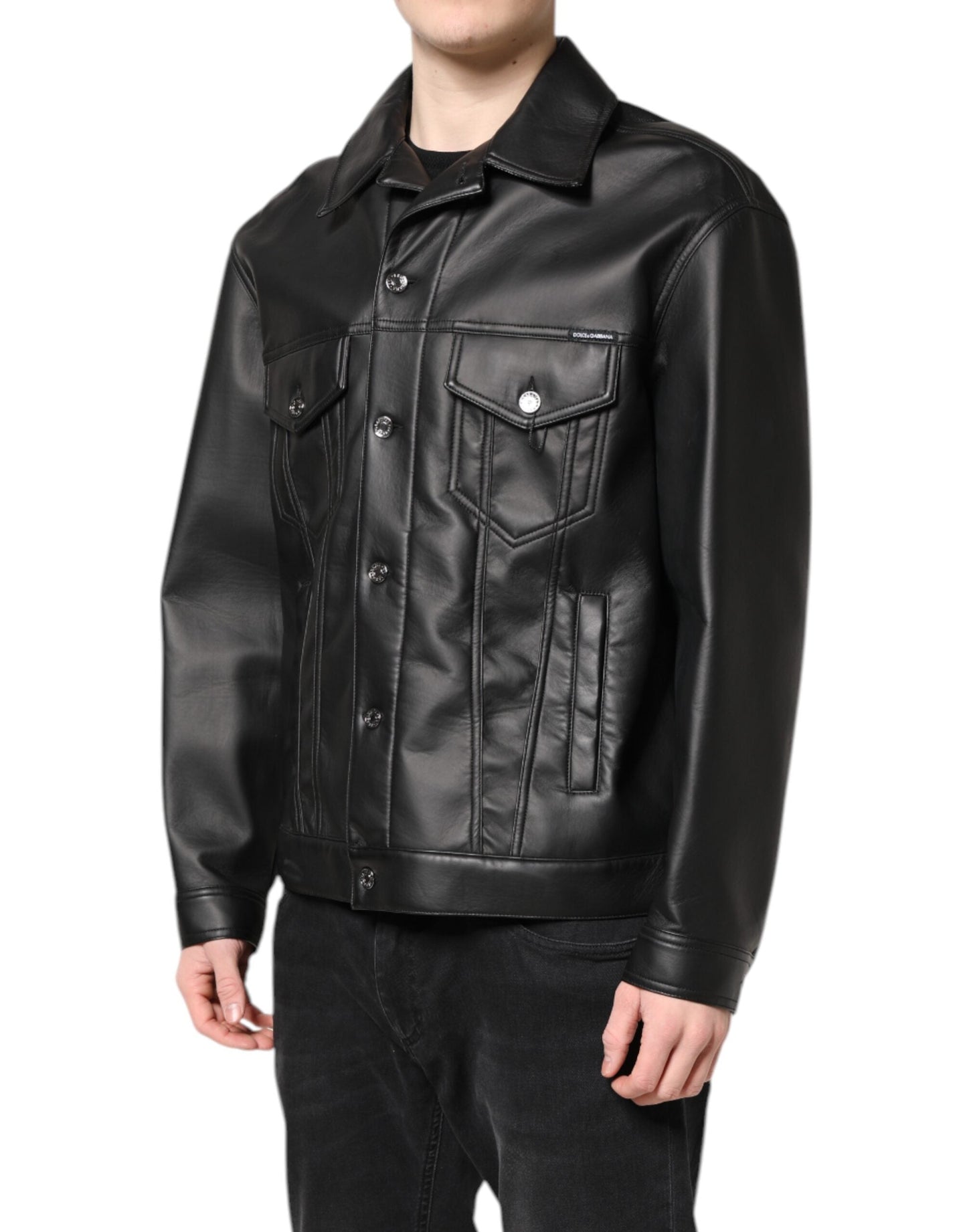 Dolce & Gabbana Black Polyester Button Down Biker Jacket