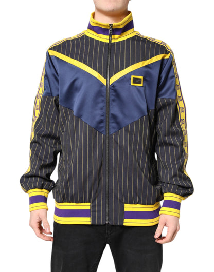 Dolce & Gabbana Black Striped Logo Full Zip Bomber Jacket