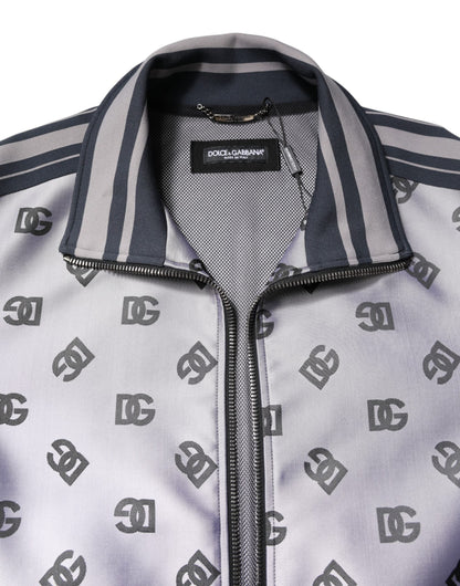 Dolce & Gabbana Gray Logo Monogram Full Zip Bomber Jacket