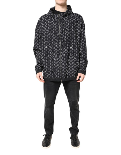 Dolce & Gabbana Black Heart Print Hooded Windbreaker Jacket