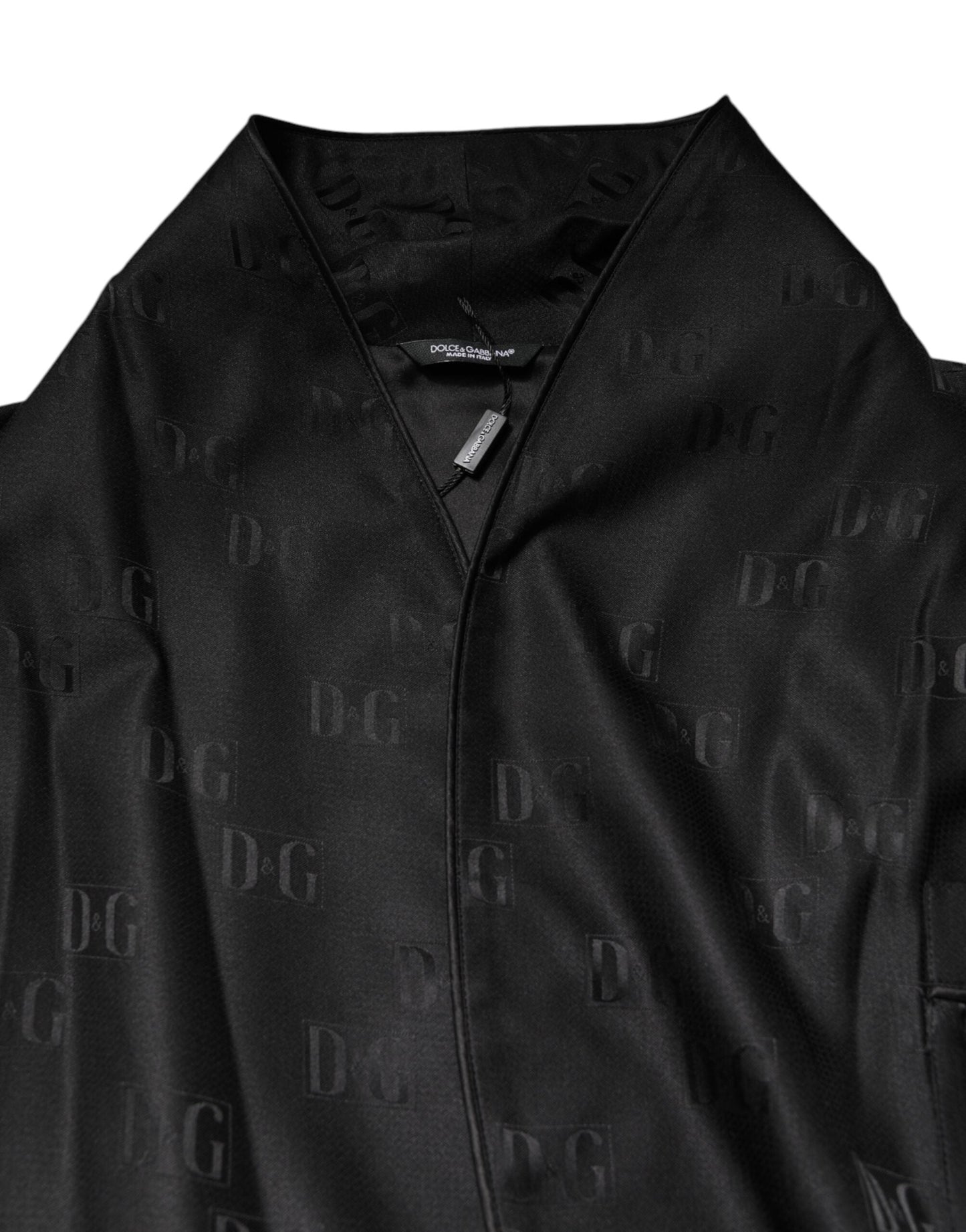 Dolce & Gabbana Black Silk DG Logo Men Wrap Robe Coat Jacket