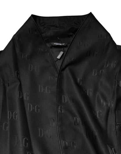 Dolce & Gabbana Black Silk DG Logo Men Wrap Robe Coat Jacket