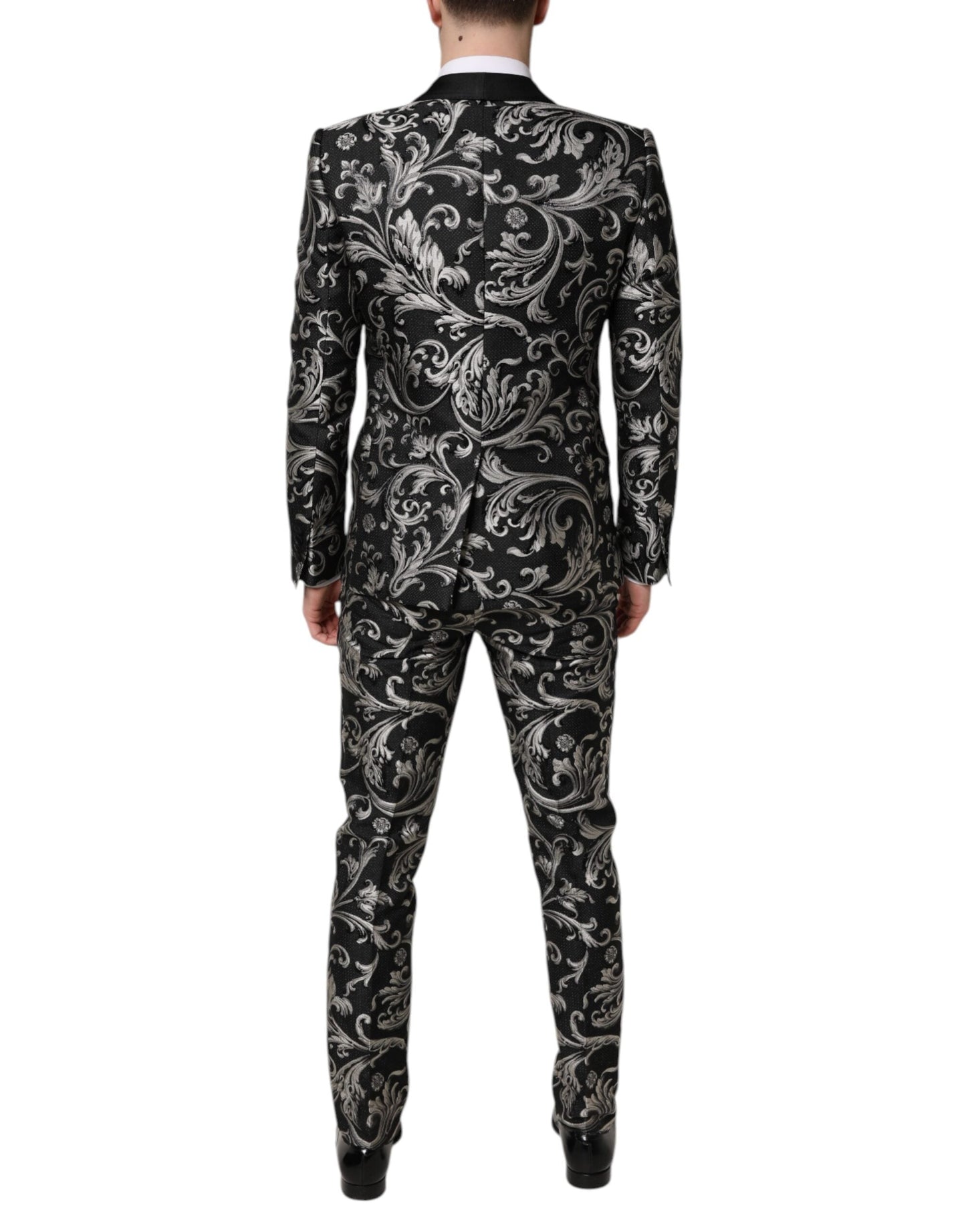 Dolce & Gabbana Black Gray MARTINI Jacquard Men 3 Piece Suit