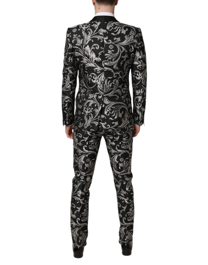 Dolce & Gabbana Black Gray MARTINI Jacquard Men 3 Piece Suit