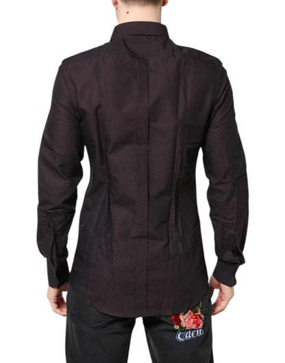 Dolce & Gabbana Maroon Jacquard Cotton GOLD Men Dress Shirt