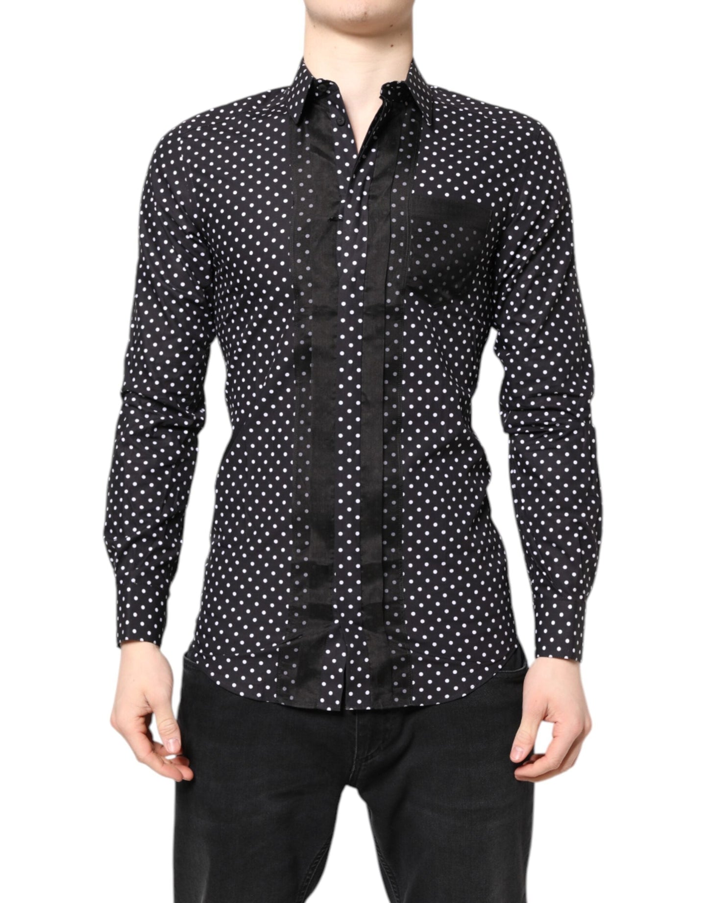 Dolce & Gabbana Black Polka Dot Long Sleeves Gold Formal Shirt