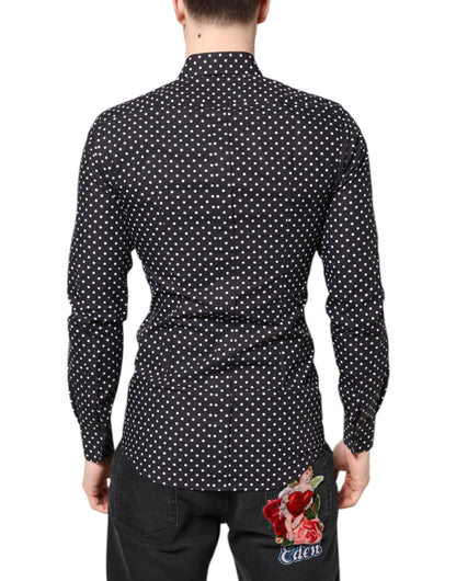 Dolce & Gabbana Black Polka Dot Long Sleeves Gold Formal Shirt