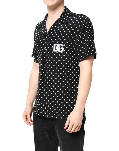 Dolce & Gabbana Black Polka Dot Short Sleeves Casual Shirt