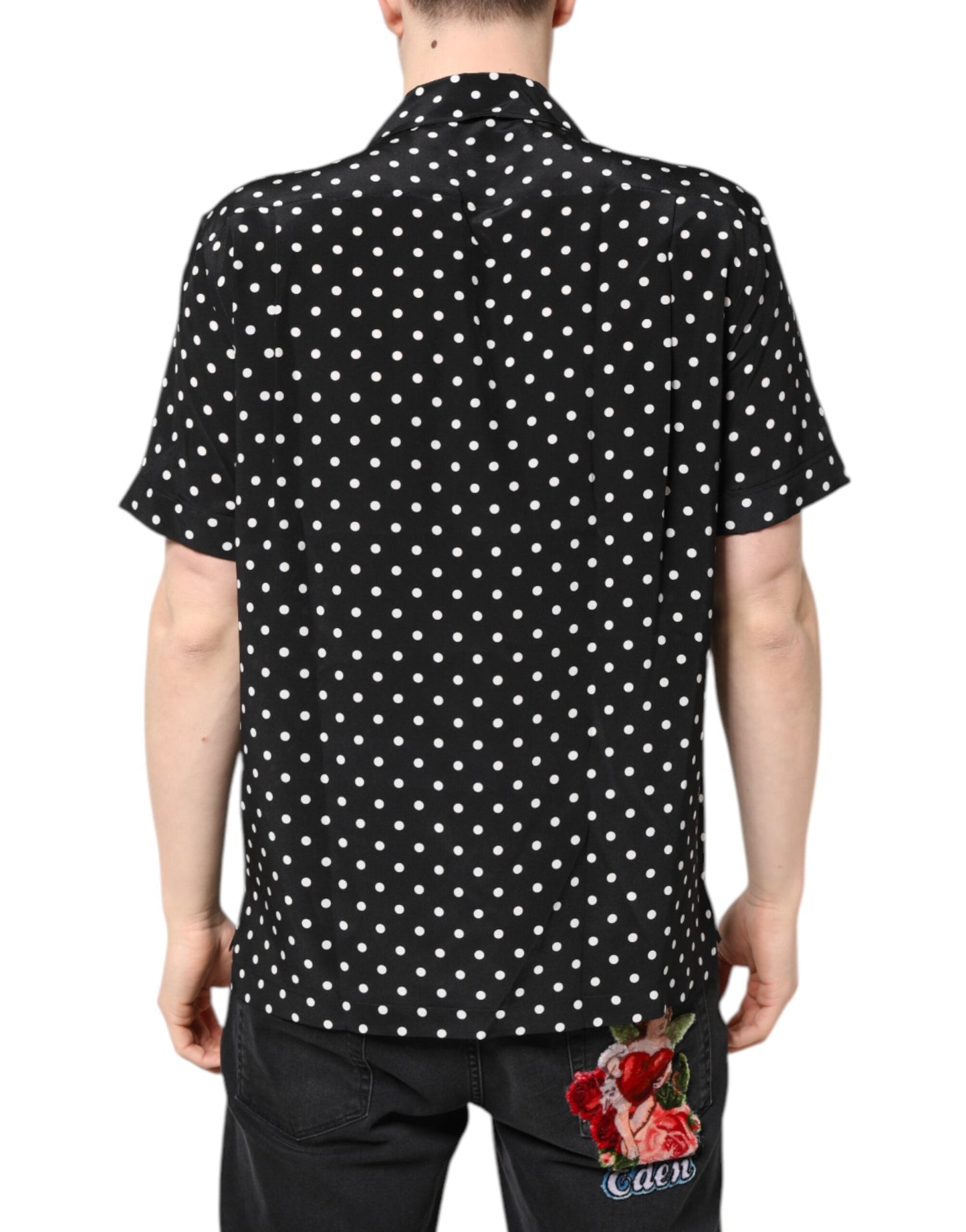Dolce & Gabbana Black Polka Dot Short Sleeves Casual Shirt