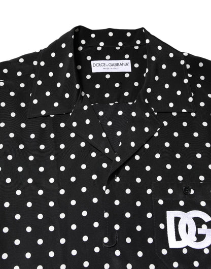 Dolce & Gabbana Black Polka Dot Short Sleeves Casual Shirt