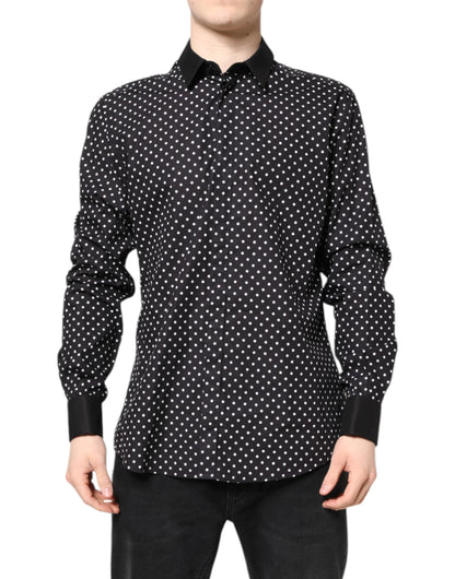 Dolce & Gabbana Black Polka Dot Cotton Formal Dress Shirt