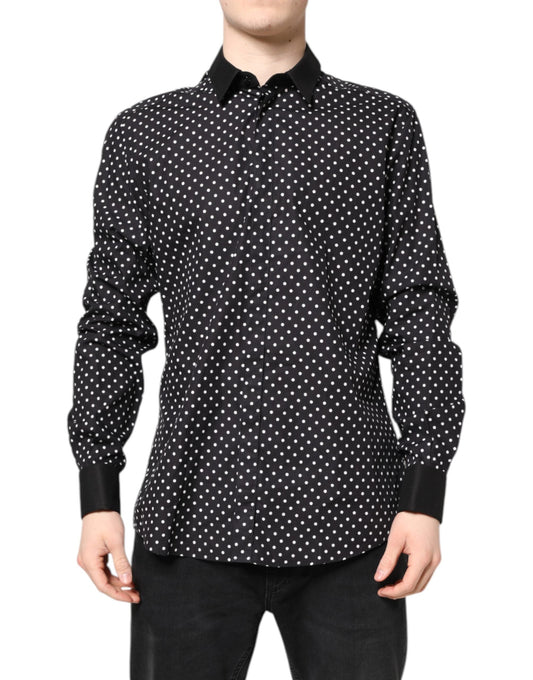 Dolce & Gabbana Black Polka Dot Cotton Formal Dress Shirt