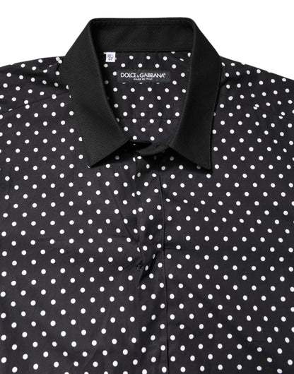 Dolce & Gabbana Black Polka Dot Cotton Formal Dress Shirt