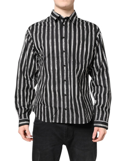Dolce & Gabbana Black White Striped Cotton Dress Shirt