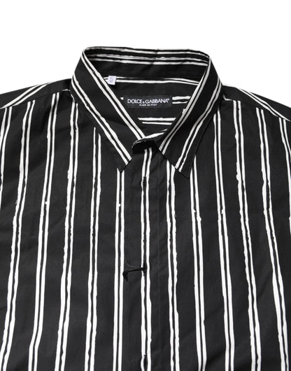 Dolce & Gabbana Black White Striped Cotton Dress Shirt