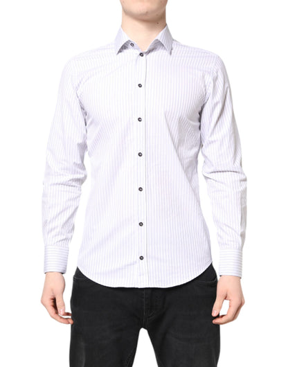 Dolce & Gabbana White Striped Cotton MARTINI Men Dress Shirt