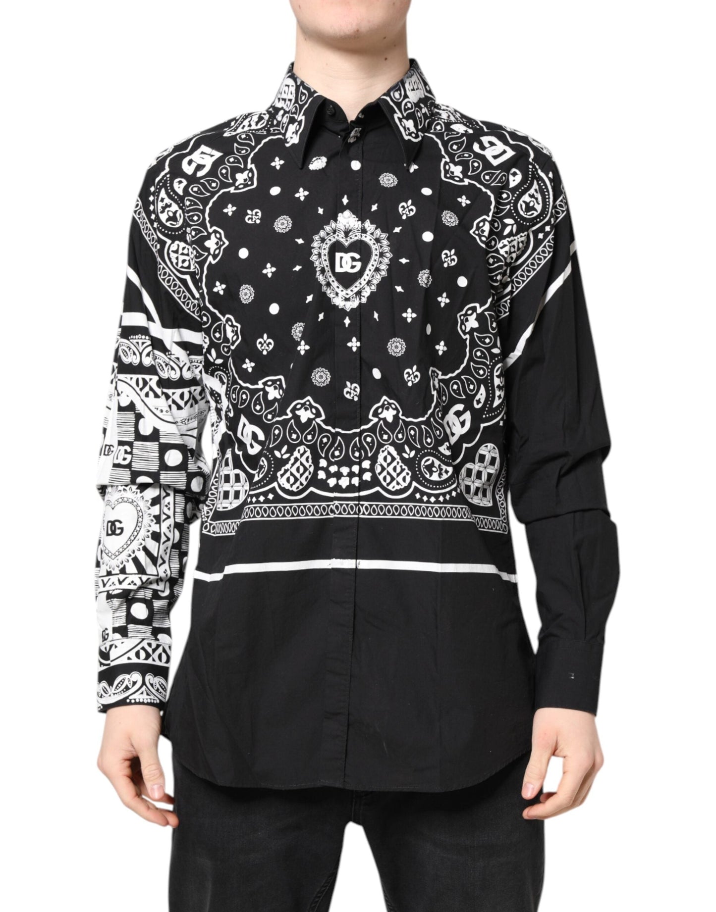 Dolce & Gabbana Black White Bandana MARTINI Men Dress Shirt