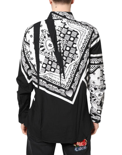 Dolce & Gabbana Black White Bandana MARTINI Men Dress Shirt