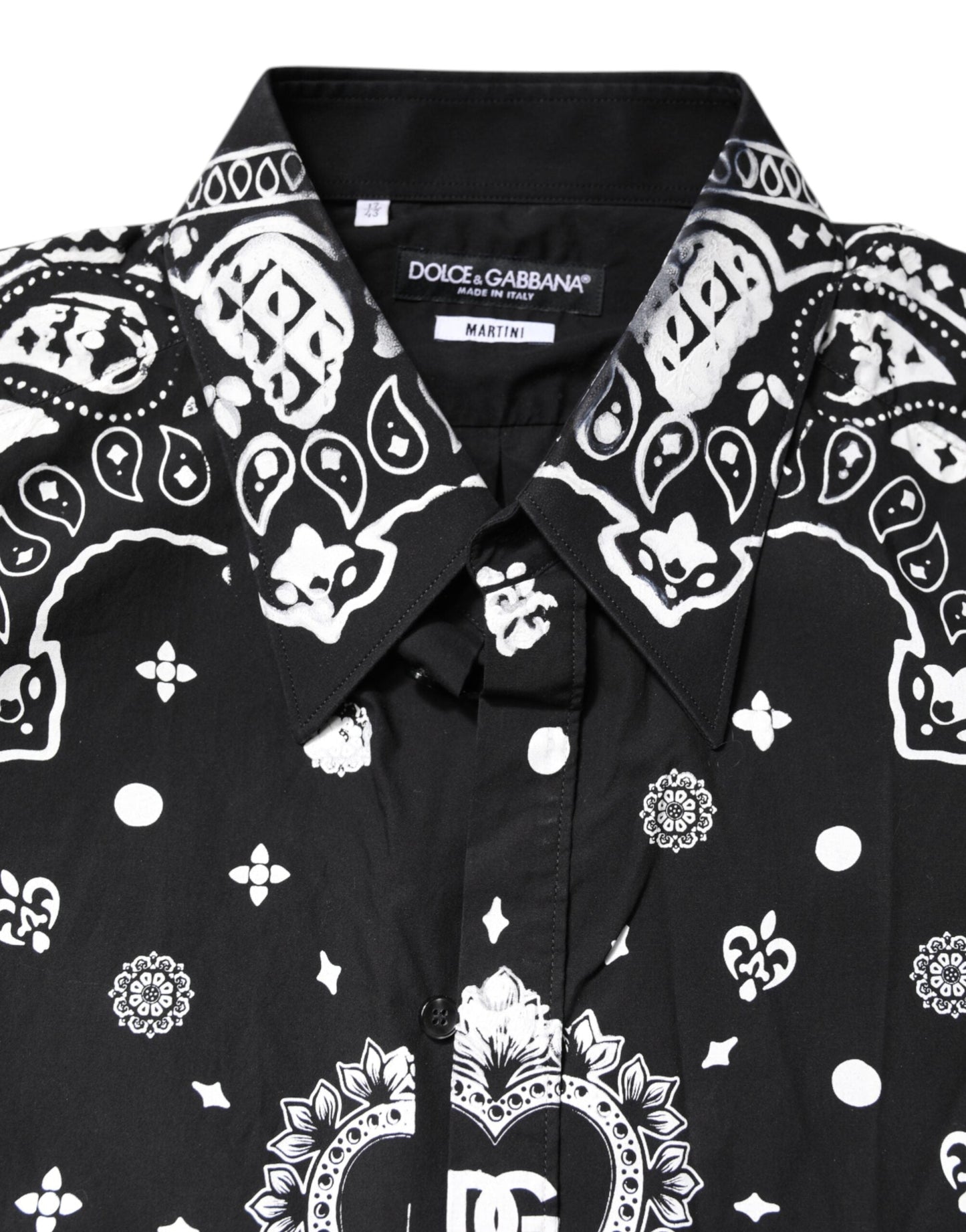 Dolce & Gabbana Black White Bandana MARTINI Men Dress Shirt
