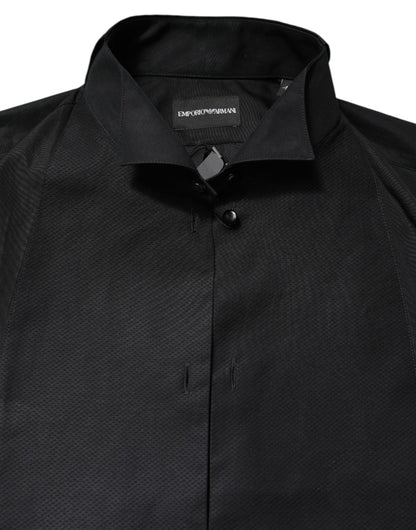 Emporio Armani Black Cotton Long Sleeves Formal Dress Shirt