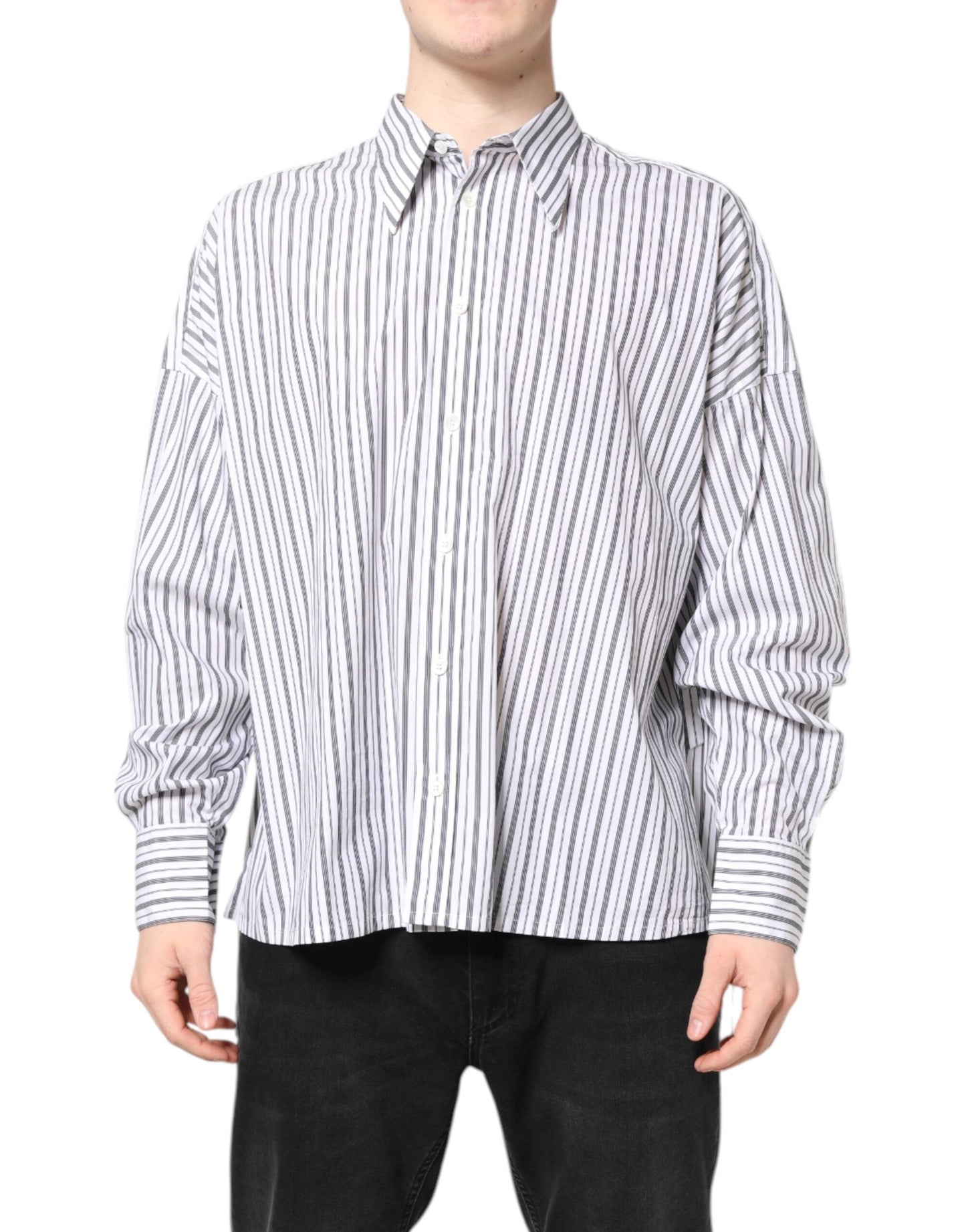 Dolce & Gabbana White Black Stripe Button Down Casual Shirt