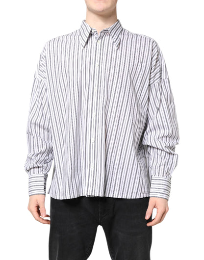 Dolce & Gabbana White Black Stripe Button Down Casual Shirt
