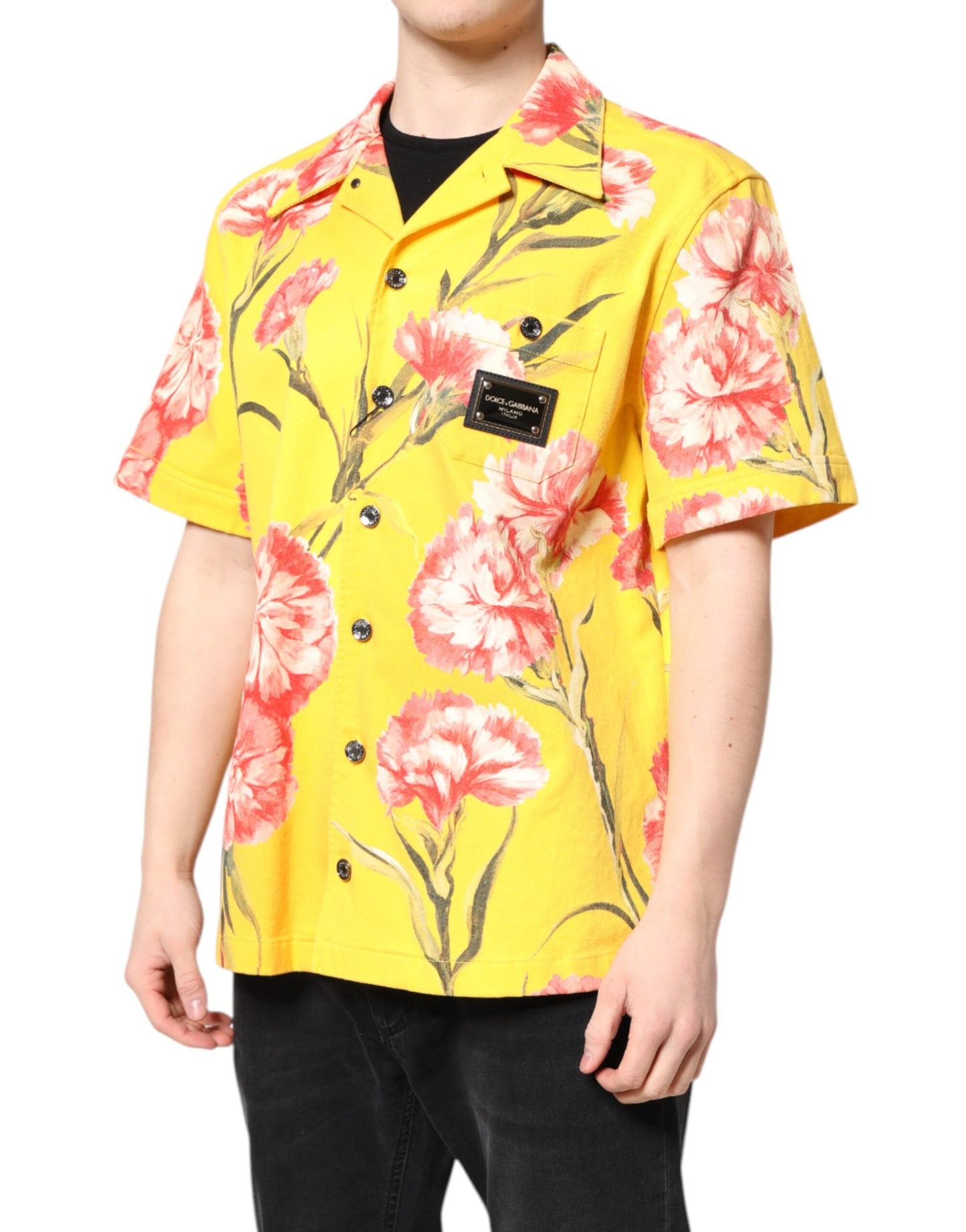 Dolce & Gabbana Yellow Floral Men Button Down Casual Shirt