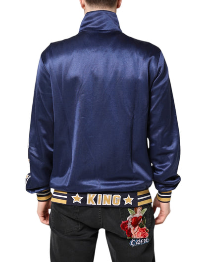 Dolce & Gabbana Blue Nylon Logo Patch Men Bomber Sweater