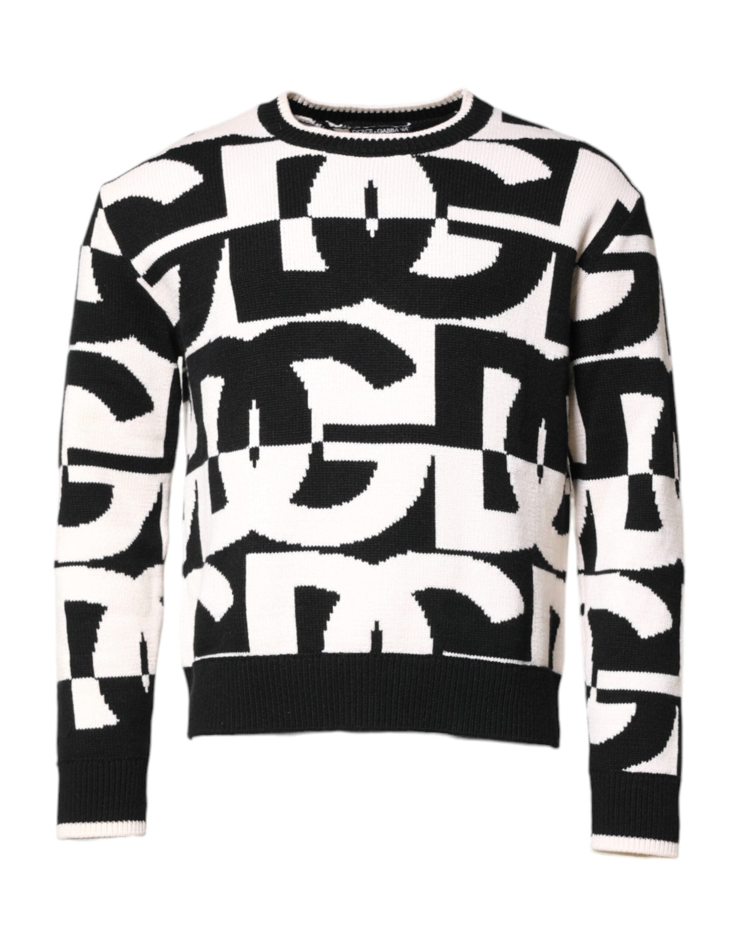 Dolce & Gabbana Black White Knit Logo Print Pullover Sweater