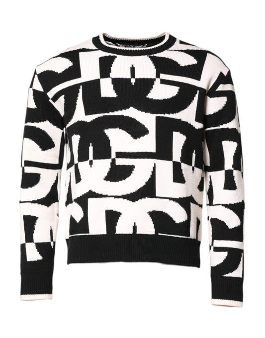 Dolce & Gabbana Black White Knit Logo Print Pullover Sweater