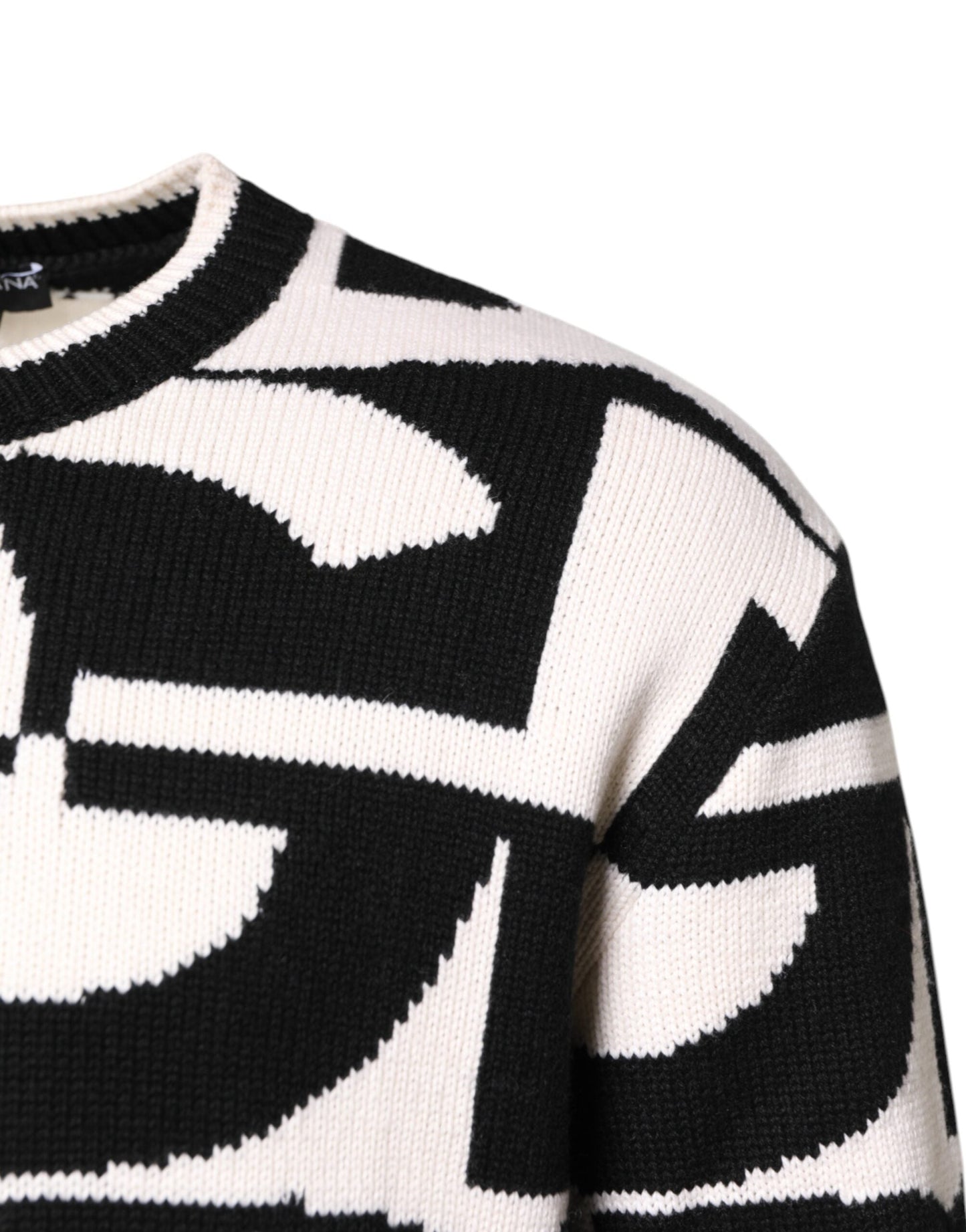 Dolce & Gabbana Black White Knit Logo Print Pullover Sweater