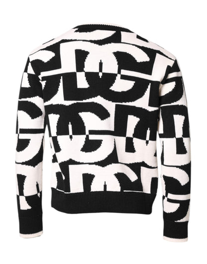 Dolce & Gabbana Black White Knit Logo Print Pullover Sweater