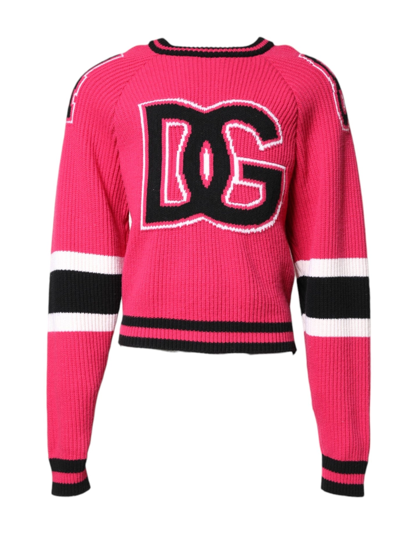 Dolce & Gabbana Pink Cotton Logo Print Knit Pullover Sweater