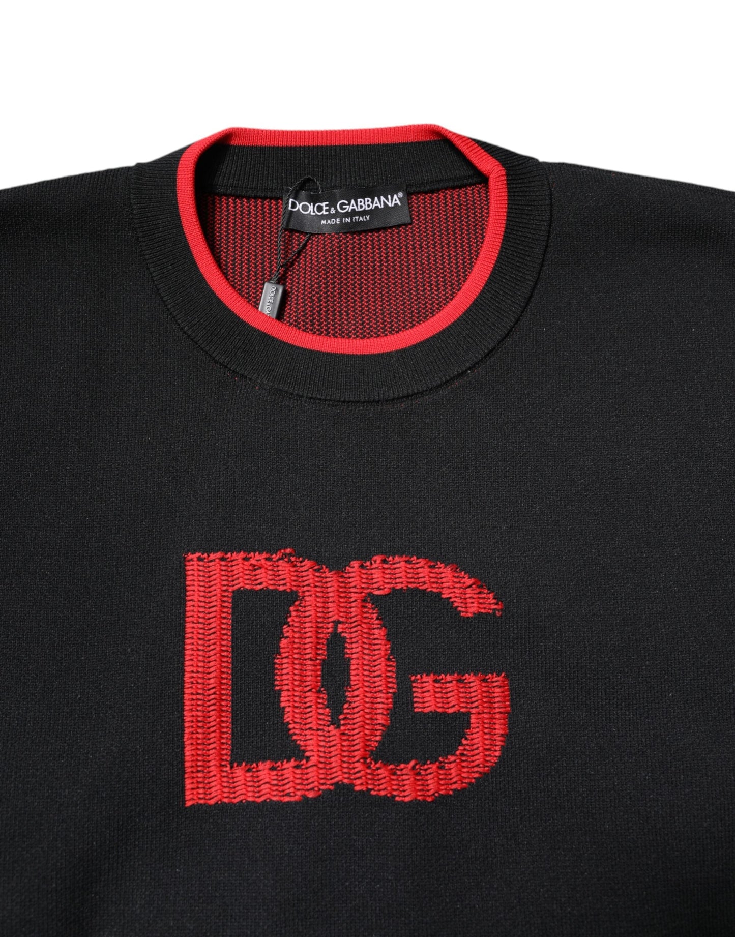 Dolce & Gabbana Black Nylon DGLogo Knit Men Pullover Sweater