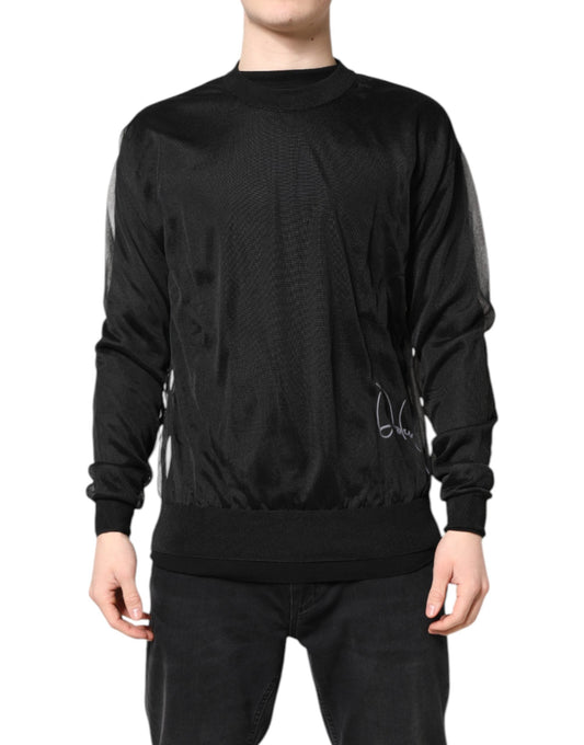 Dolce & Gabbana Black Logo Knitted Crewneck Pullover Sweater