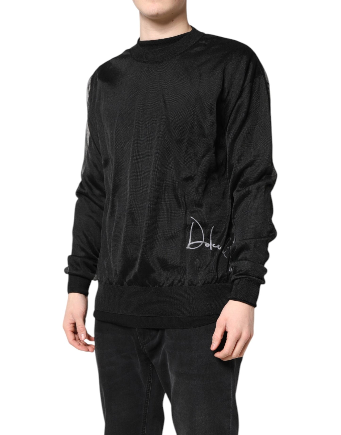 Dolce & Gabbana Black Logo Knitted Crewneck Pullover Sweater