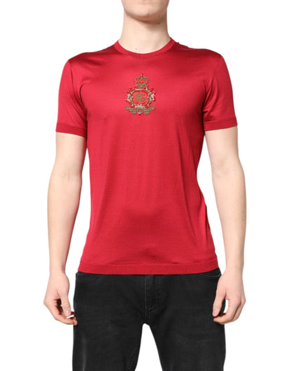 Dolce & Gabbana Red Silk DG Crown Logo Short Sleeve T-shirt