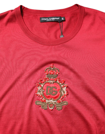 Dolce & Gabbana Red Silk DG Crown Logo Short Sleeve T-shirt