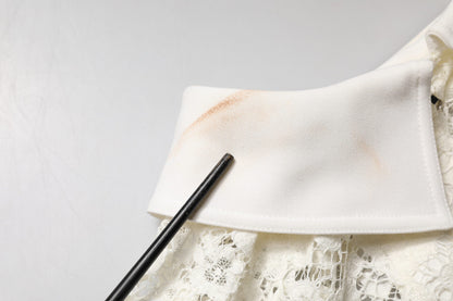 Dolce & Gabbana White Floral Lace Long Sleeves Shift Dress