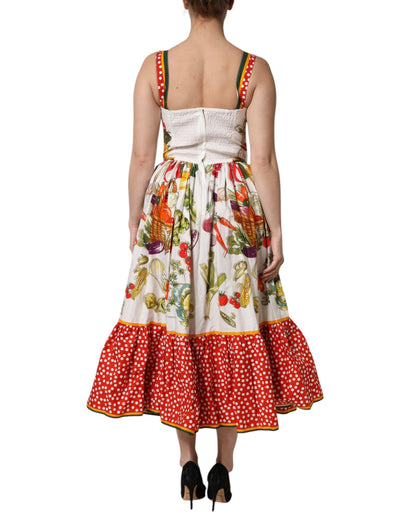 Dolce & Gabbana White Vegetables Sleeveless A-line Midi Dress